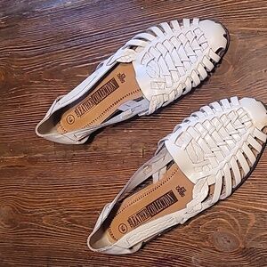 Woven Leather Huarache Flats - White